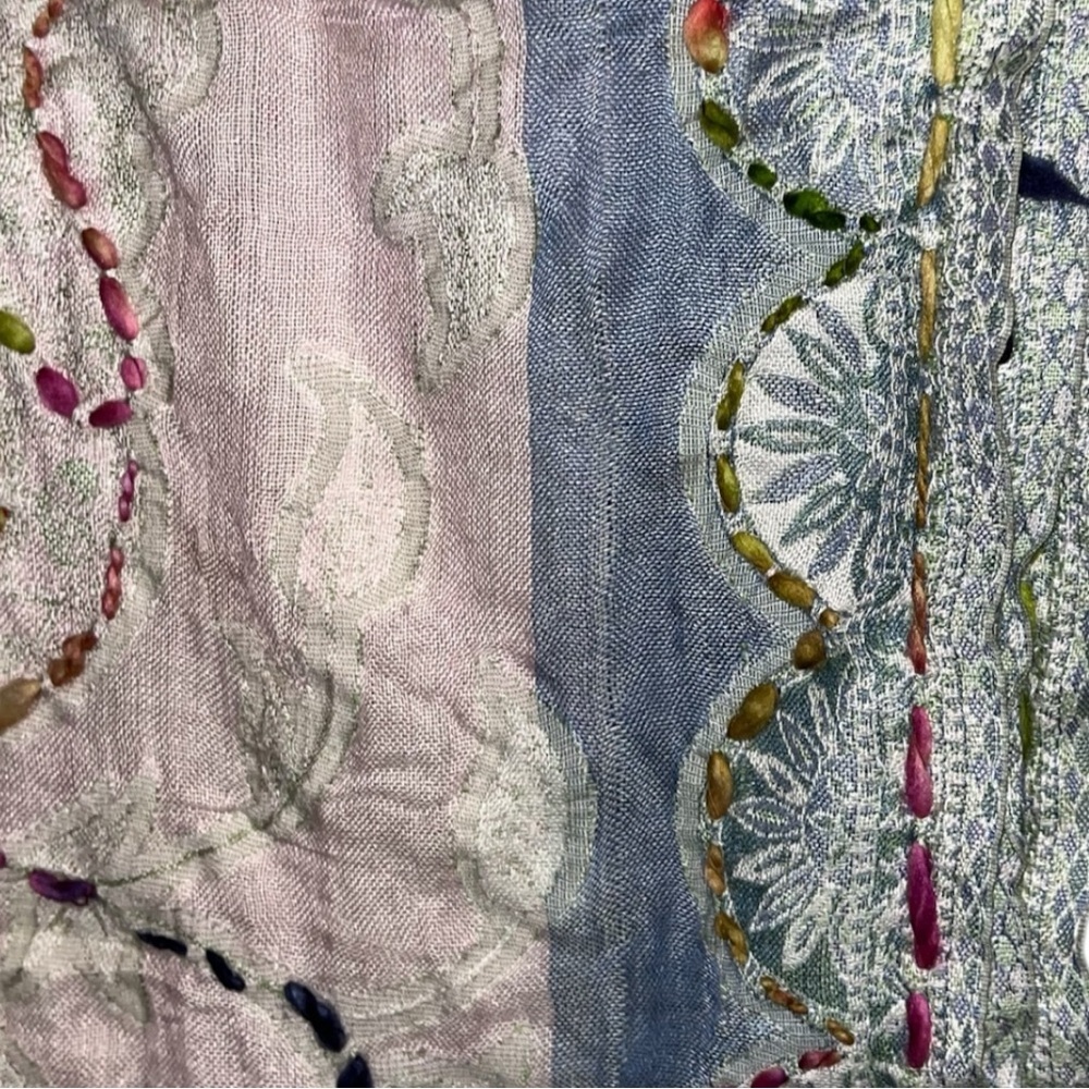 Raj Light Gray Multicolor Patterned Hand Stitched Infinity Scarf -Raj 3 - Picture 6 of 7